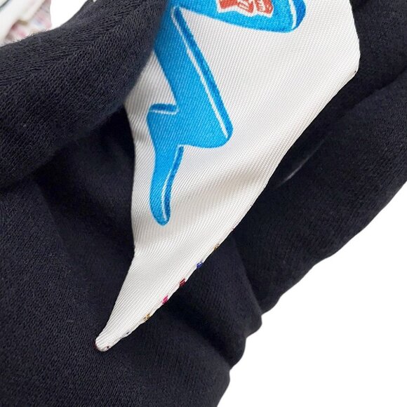 HERMES Twilly Chevaloscope Pointier Silk100% White/Rose/Vert - Picture 9 of 9